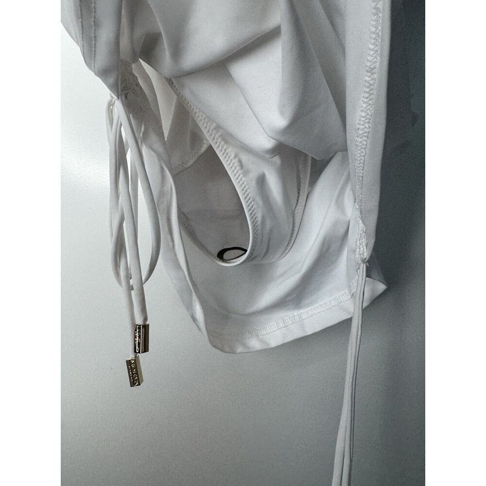 Moeva Womens White TRACEY Plunging Ruched Stretch 1-Piece Swimsuit MEDIUM $411 - Picture 4 of 8